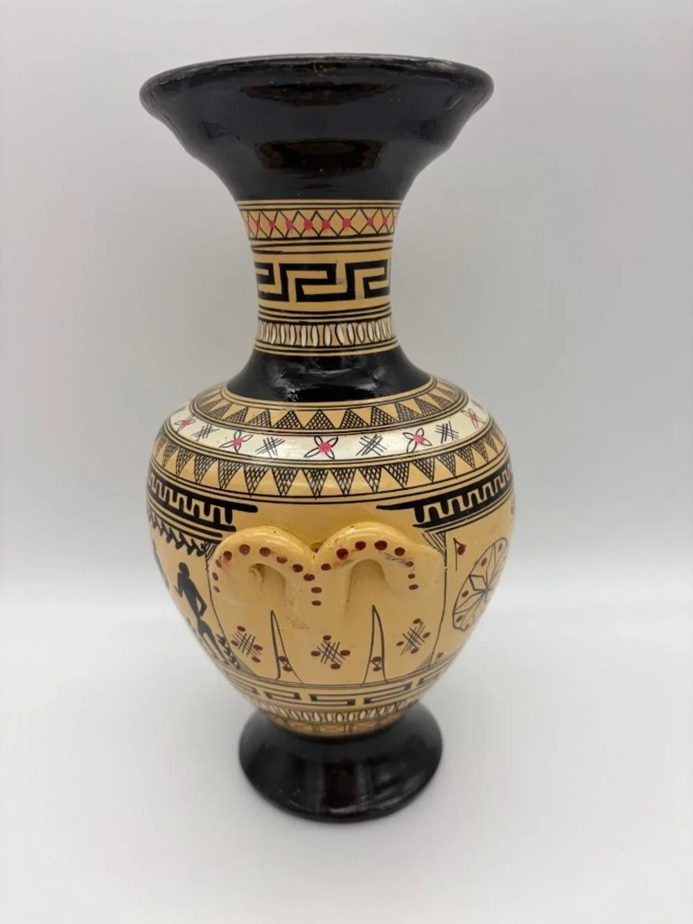 Greek Amphora Vase Black Figure Pottery Hand Painted Ceramic 8.5 In Museum Decor
